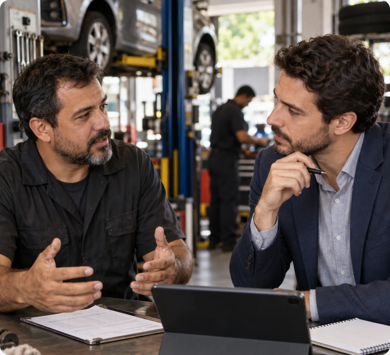 Consultor da Virtude conversando com um cliente em uma padaria